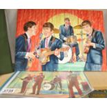 2 Walt Howarth "The Beatles Playing" prints and an original watercolour painting.