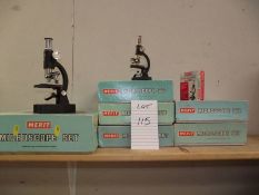 6 Merit microscope sets, all microscopes present but may have some components missing,