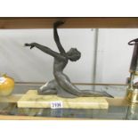 An art deco figure table lamp, needs re-wiring.