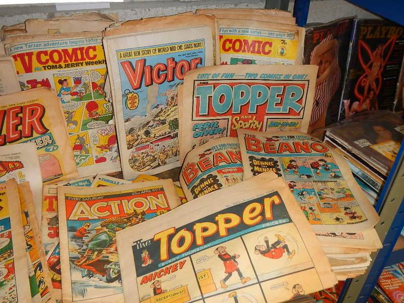 One shelf of old comics including Topper, Victor, Beano, TV Comic, Beezer etc. - Image 3 of 6