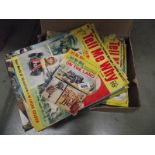 A box of Tell Me Why information comics including issue No. 1.