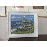 Cornish school Signed oil on board painting of Godrevy lighthouse St Ives circa 1970s by Truro