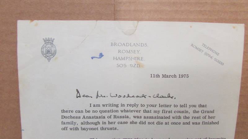 A signed letter from the late Lord Mountbatten dated 11th March 1975, about Grand Duchess Anastasia. - Image 2 of 3