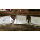Three framed and glazed original pen and ink drawings by cartoonist Tim Buller.