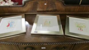 Three framed and glazed original pen and ink drawings by cartoonist Tim Buller.