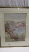 A framed and glazed watercolour mountain and lake scene signed H J Thurnoll 1996 (extensive foxing).