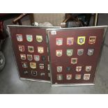 Two framed fabric shield badges