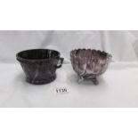 A Beautifully patterned Victorian purple slag glass sugar bowl with 2 handles,