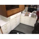 A 3 piece white bedroom set - 3 drawer, 5 drawer chest of drawers etc.