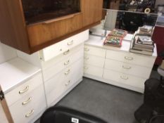 A 3 piece white bedroom set - 3 drawer, 5 drawer chest of drawers etc.