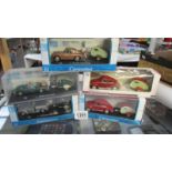 5 boxed die cast cars with caravans - VW Beetle Cabriolet, MGB Convertible, VW beetle,