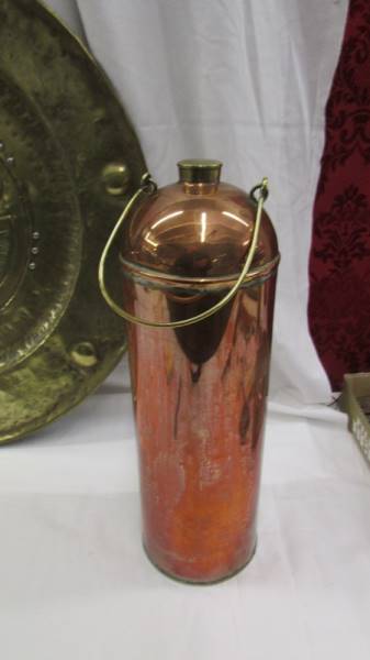 An Army & Navy stores copper flask and a large brass wall plaque depicting a coat of arms. - Image 2 of 3