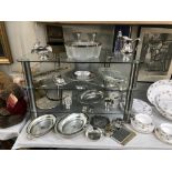 A good lot of silver plate items including serving dishes, sugar sifter & napkin rings etc.