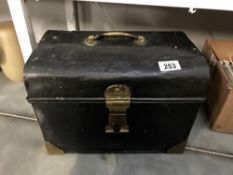 An early brass bound steel railway man's toll/lunch box