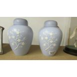 A pair of pale blue Copeland ginger jars.