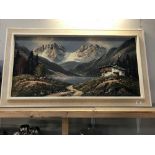 A large 1970's framed layered oil on canvas alpine scene