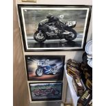 3 framed motorcycle prints