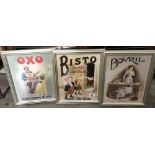 3 framed & glazed adverts including OXO,