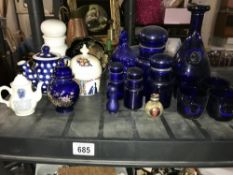 A collection of glass including Bristol Blue and other china etc.