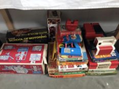 2 boxes of toys including Evel Knievel, scramble van, Corgi school of motors & games etc.