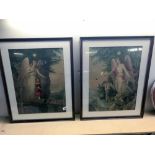 2 framed & glazed rare and unusual religious prints of Guardian Angels - one protecting a boy and a