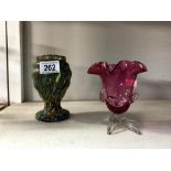 A Victorian cranberry glass vase & end of the day glass vase