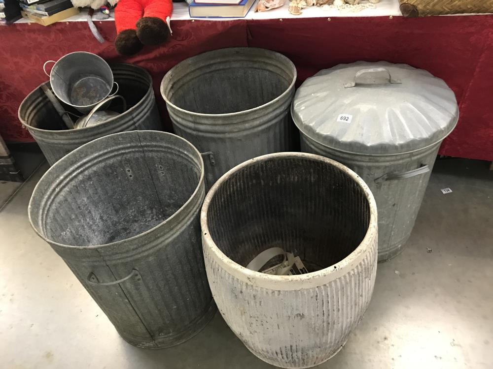 5 galvanised bins and other items
