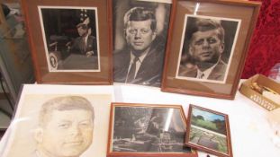 A collection of J F Kennedy photographs including some framed and glazed.