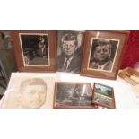 A collection of J F Kennedy photographs including some framed and glazed.