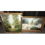 A pair of oil paintings - one on canvas one on board