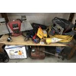 A shelf of electrical tools etc.