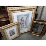 A large picture & medium sized picture in gilt frames & 2 gilt picture frames