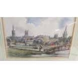 A framed and glazed unsigned watercolour of Stamford.