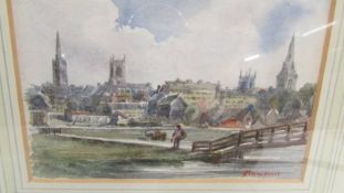 A framed and glazed unsigned watercolour of Stamford.