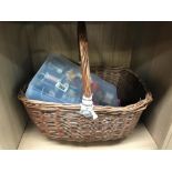 A wicker basket & contents including cotton reels etc.