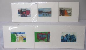 Collection of 6 Cornish School abstract boat & harbour studies/paintings in acrylics all titled St