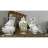 3 Aynsley lidded jars, an Aynsley vase and 2 other items.