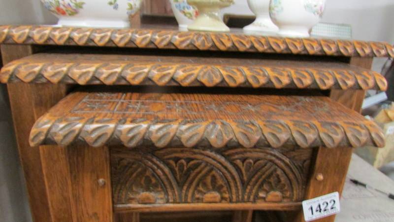 A good quality nest of 3 carved oak tables. - Image 2 of 2