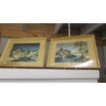 A pair of framed and glazed Chinese pictures.