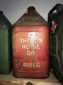 A large square oil cans including advertising Belsen Motor Oil