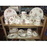 Two shelves of Royal Crown Derby including Posies, Staffordshire China, Wedgwood etc.