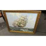 A large gilt framed and glazed print 'Ariel & Taeping' by Montague Dawson.