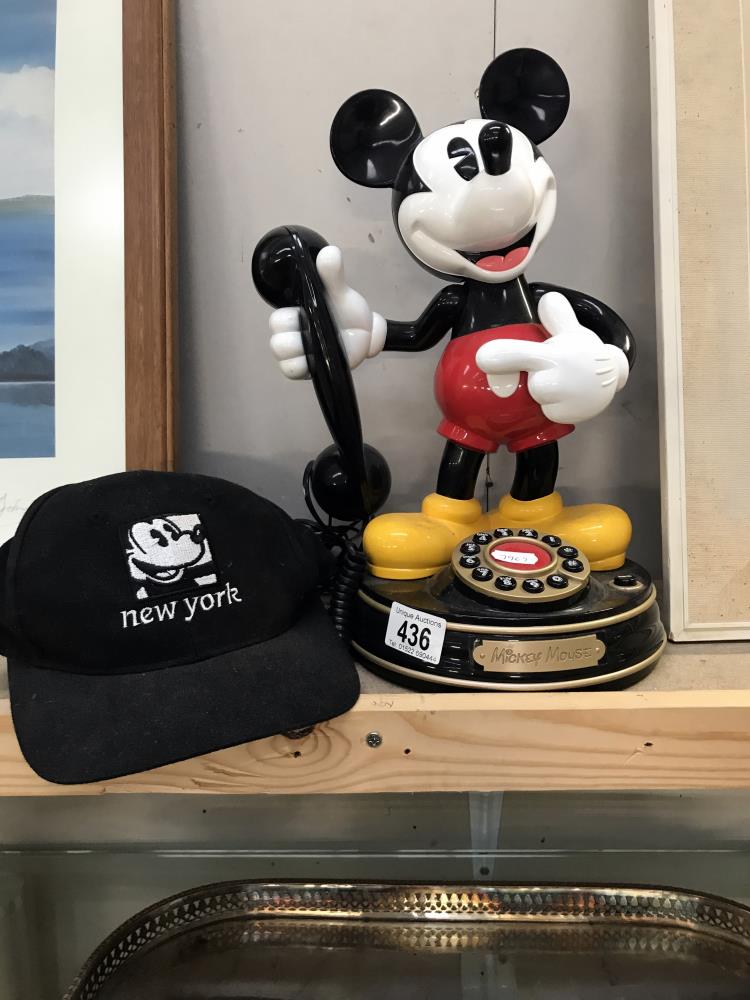 A Mickey Mouse telephone & baseball cap ****Condition report**** Postage to Mainland