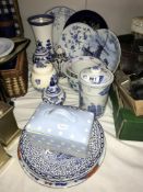 A quantity of blue and white china