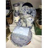 A quantity of blue and white china