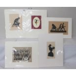 Collection of 5 19th century and later silhouettes,