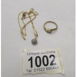 A 9ct gold ring, size M half (1.7 grams) and a fine 9ct gold chain (2.