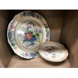 A large Mason's charger/plate & a Crown Devon cake stand