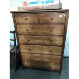 An oak 2 over 5 chest of drawers ****Condition report**** Height 126cm. Width 87.