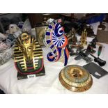 An Egyptian bust and an unusual abstract china piece etc.